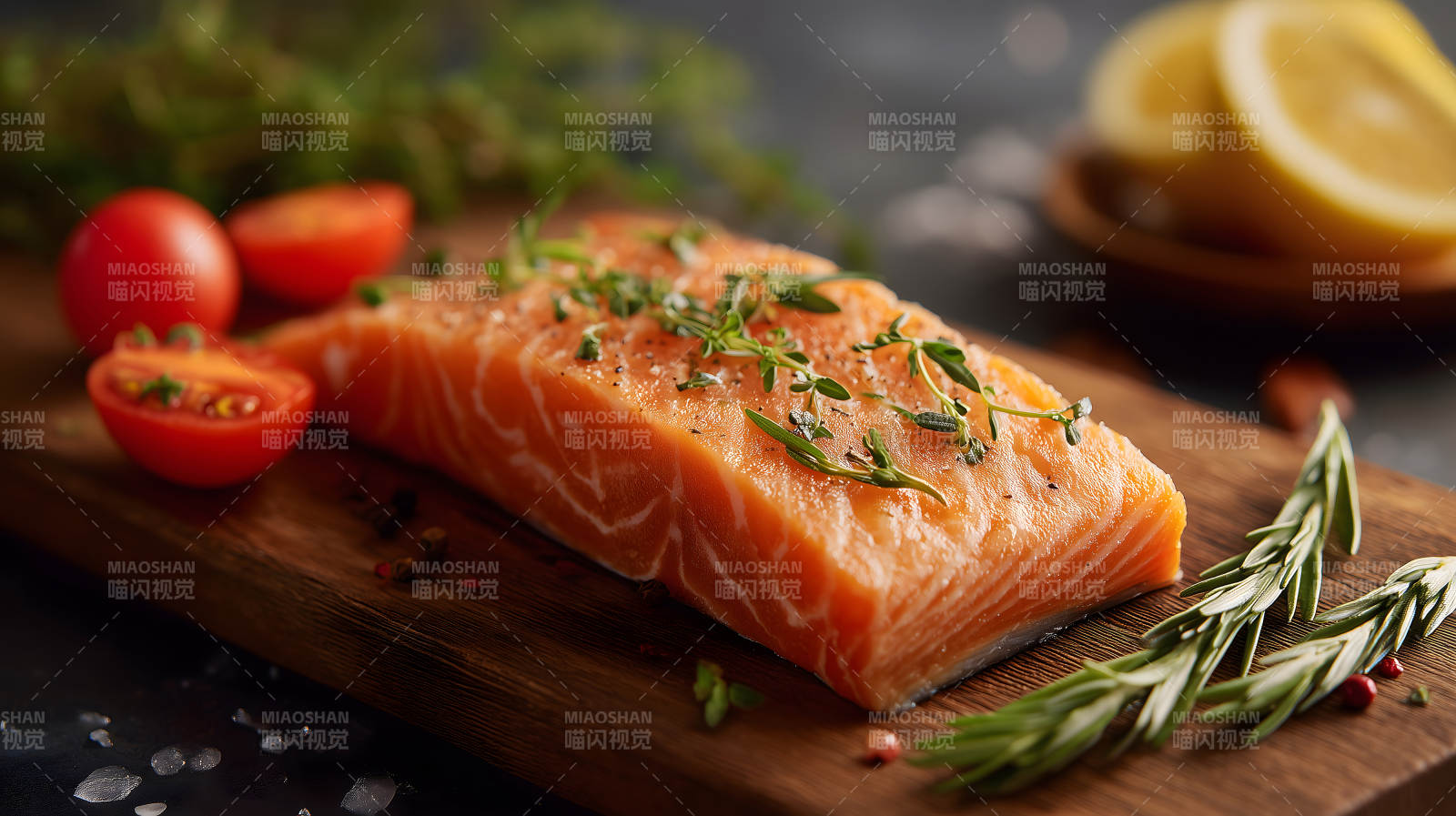 新鲜烹饪的鲑鱼美食图片