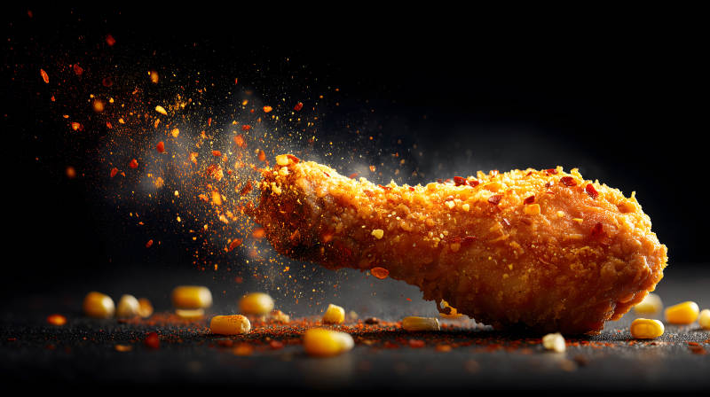 美味炸鸡特写喷溅调料视觉冲击图片