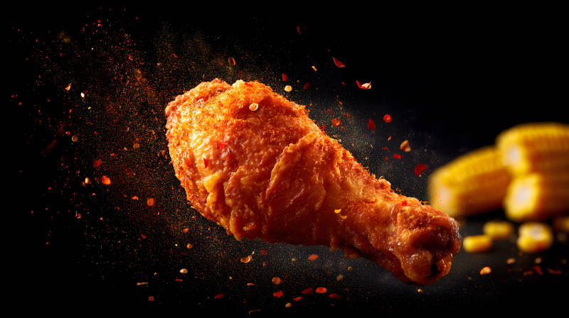 美味炸鸡与玉米美食诱惑图片