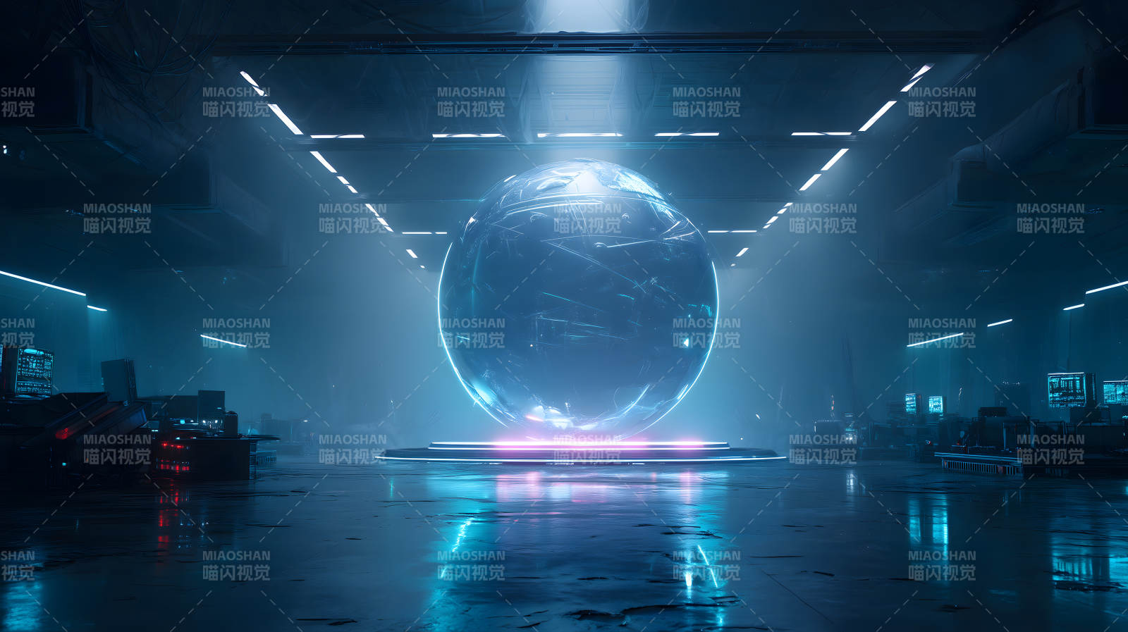 未来实验室中的发光球体图片