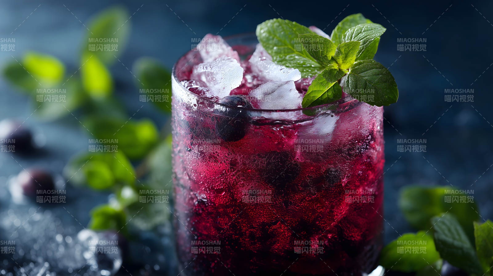 冰镇蓝莓饮品配薄荷叶图片