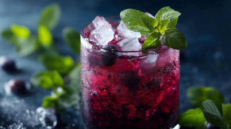 冰镇蓝莓饮品配薄荷叶图片