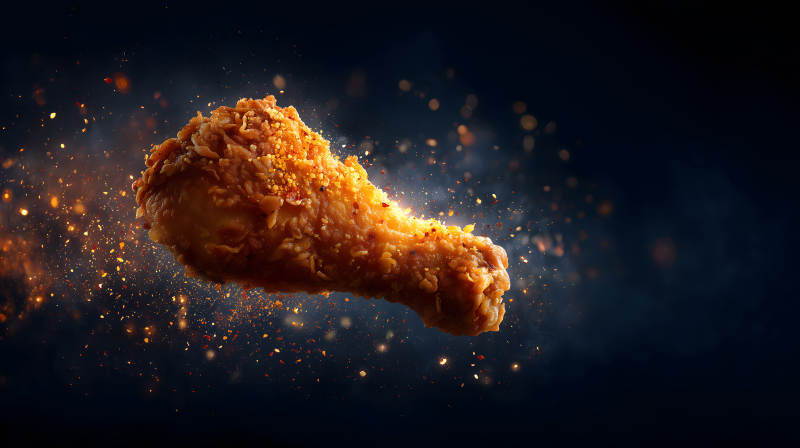 炸鸡腿特写黑暗背景图片