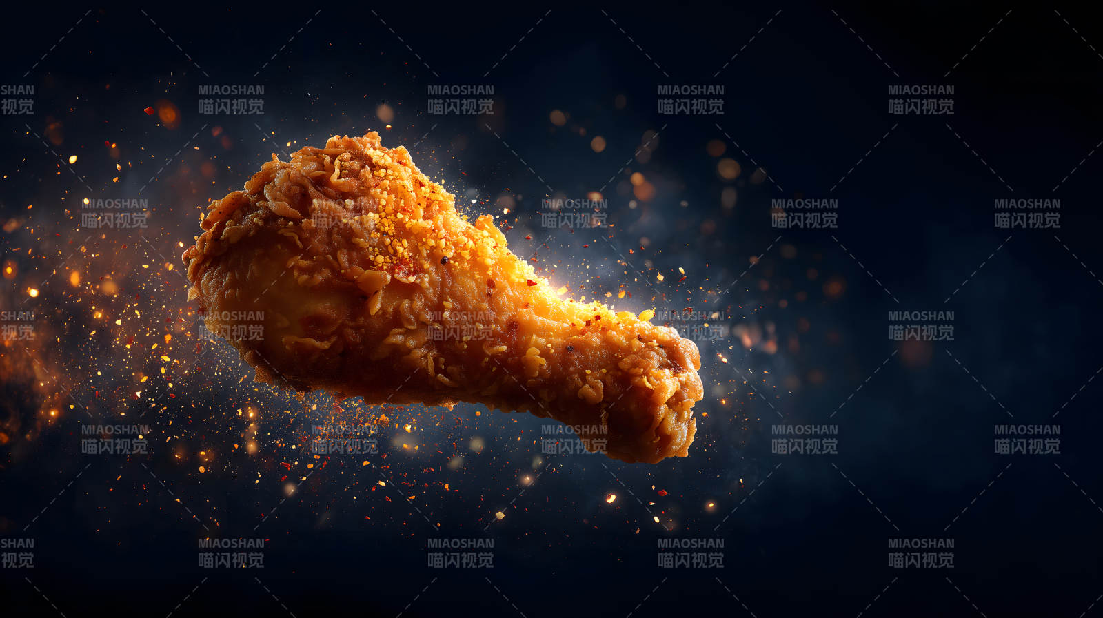 炸鸡腿特写黑暗背景图片