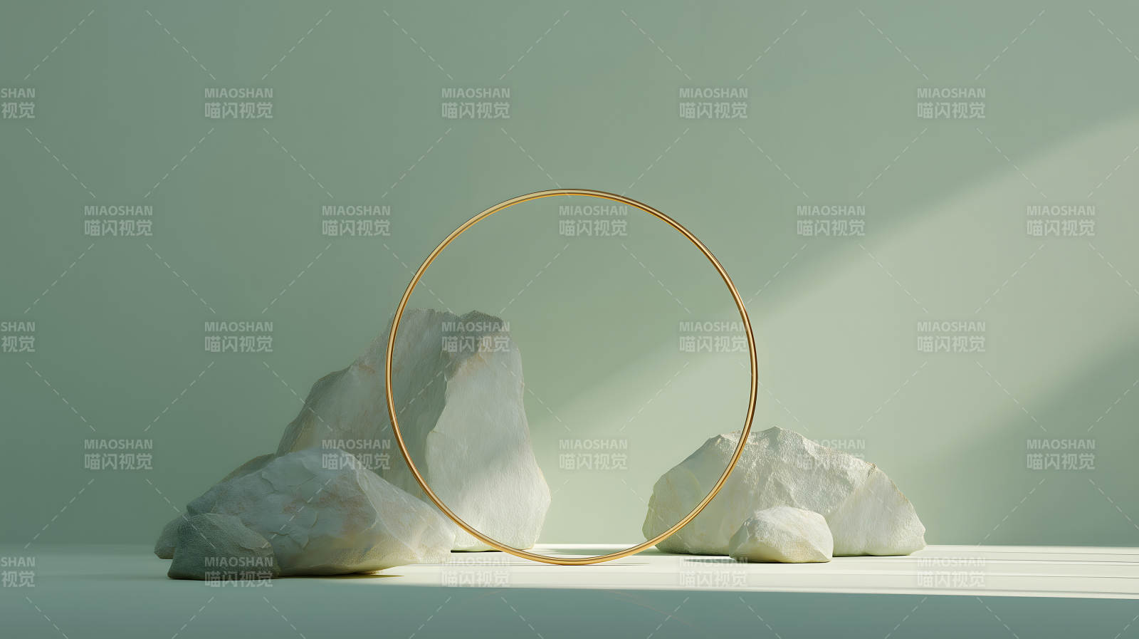 简约风格的金色圆环与石头图片