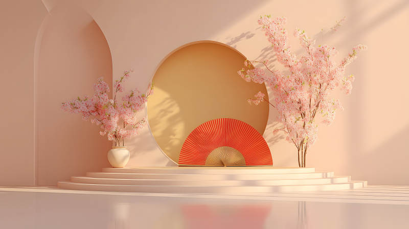 粉色樱花装饰的舞台图片