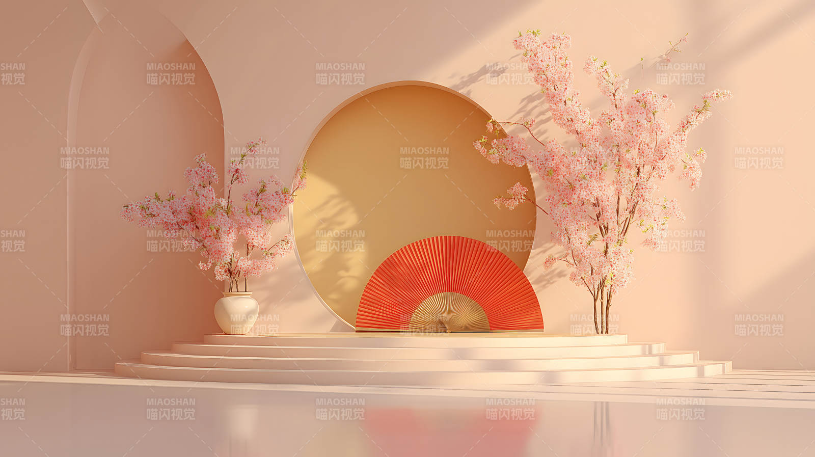 粉色樱花装饰的舞台图片