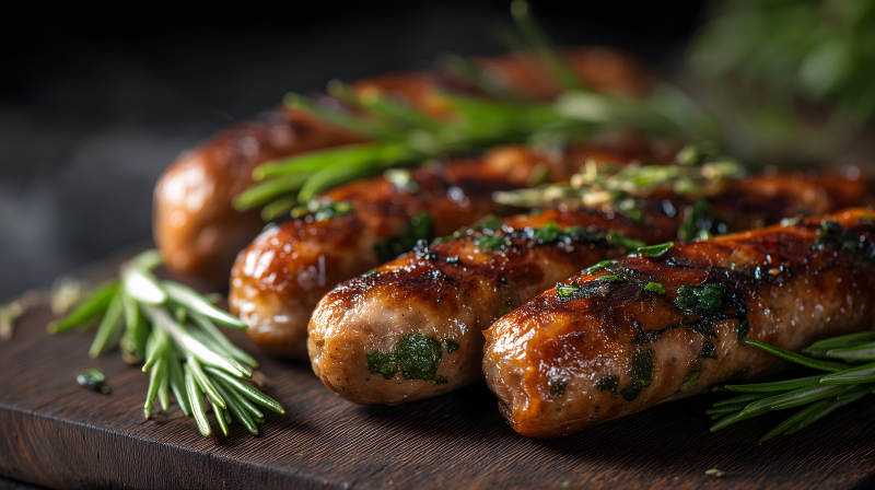 烤香肠配迷迭香诱人美食图片