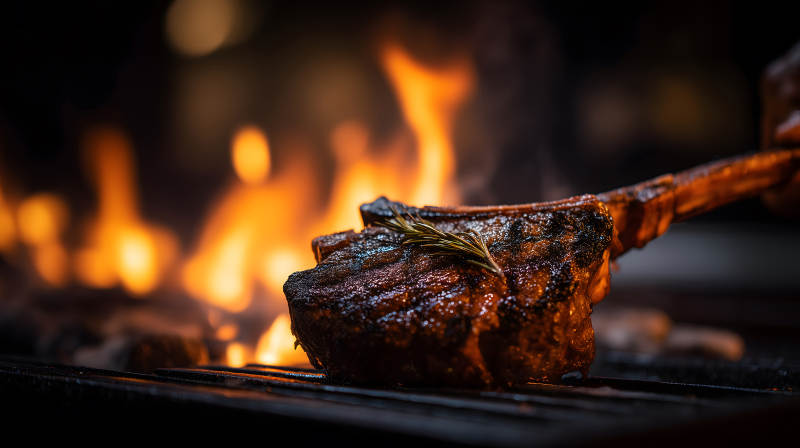 烤制美味牛排火光冲天令人垂涎图片