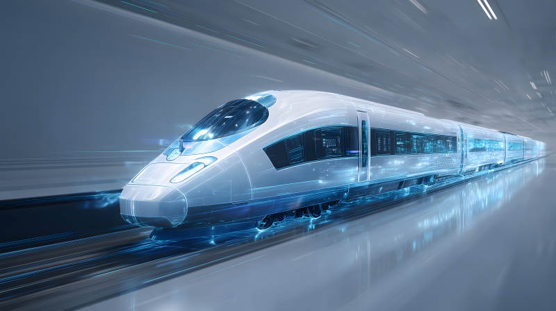 高速列车在科技隧道中疾驰图片