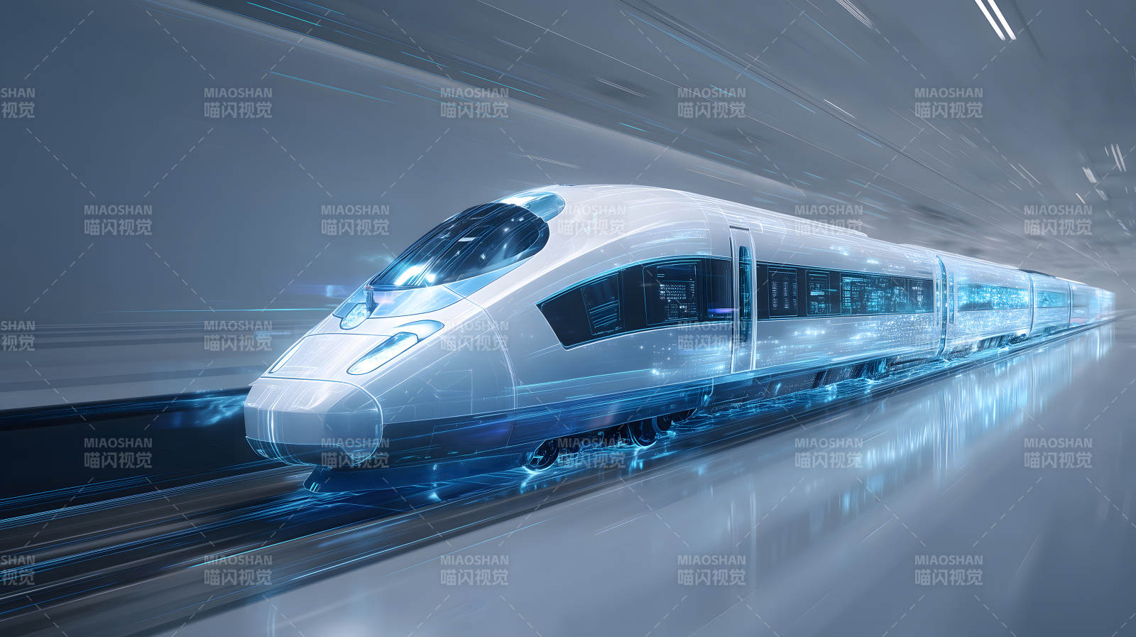 高速列车在科技隧道中疾驰图片