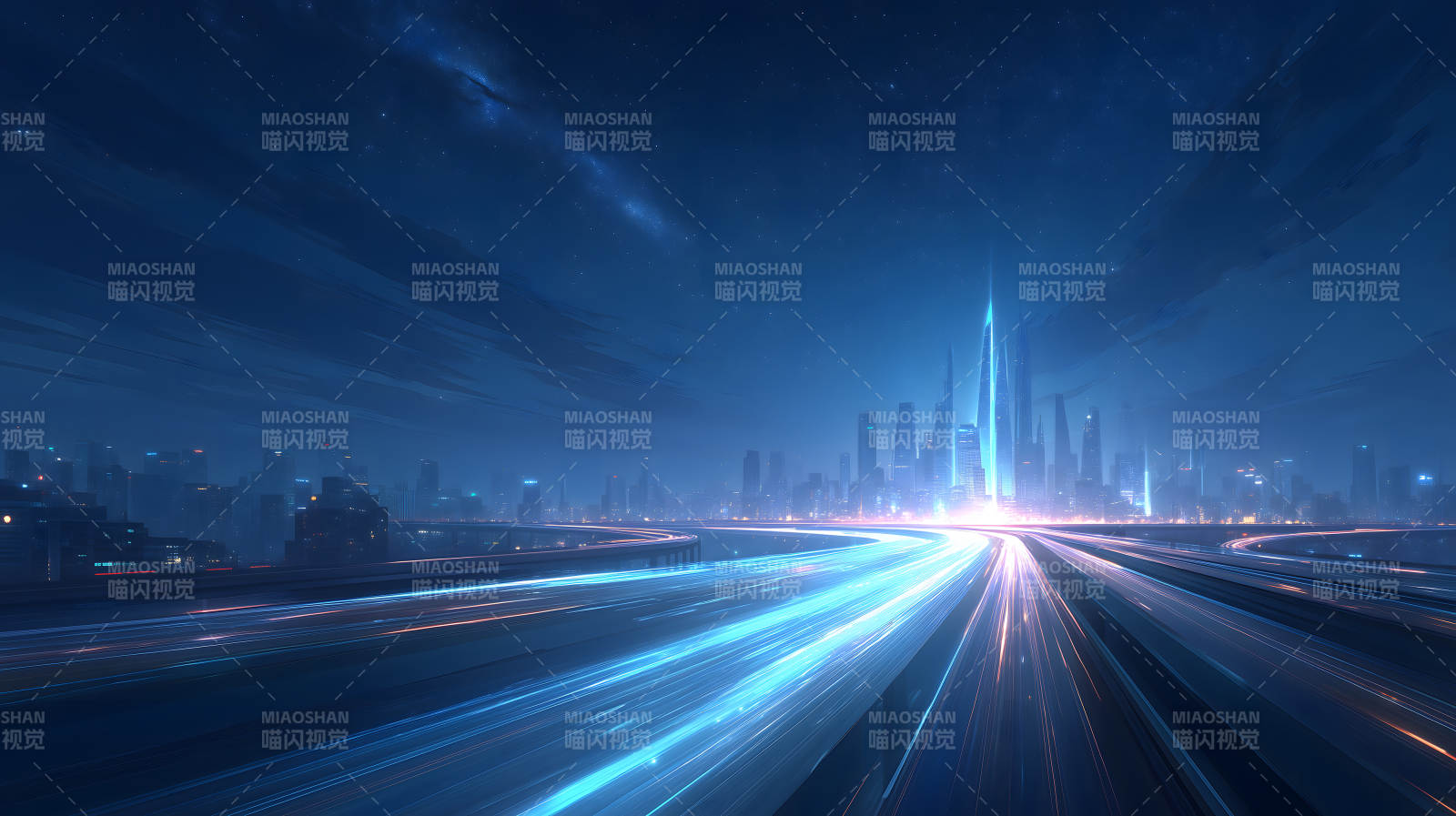 未来都市夜景高速公路图片