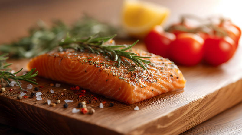 烤鲑鱼配香料和蔬菜图片