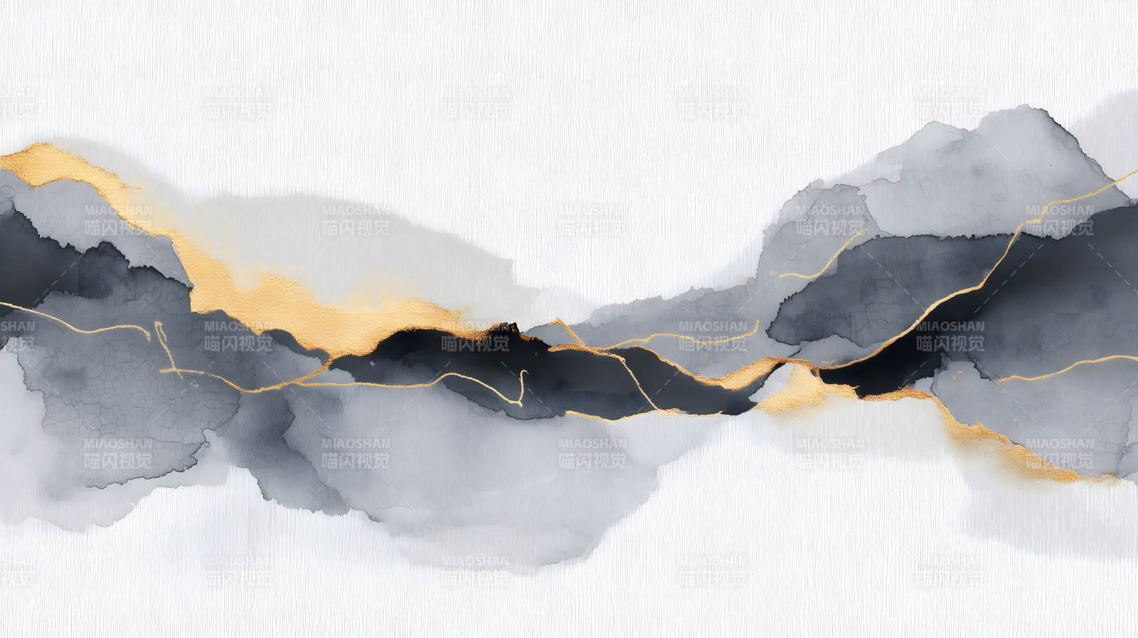 水墨山水与金色线条的抽象艺术图片