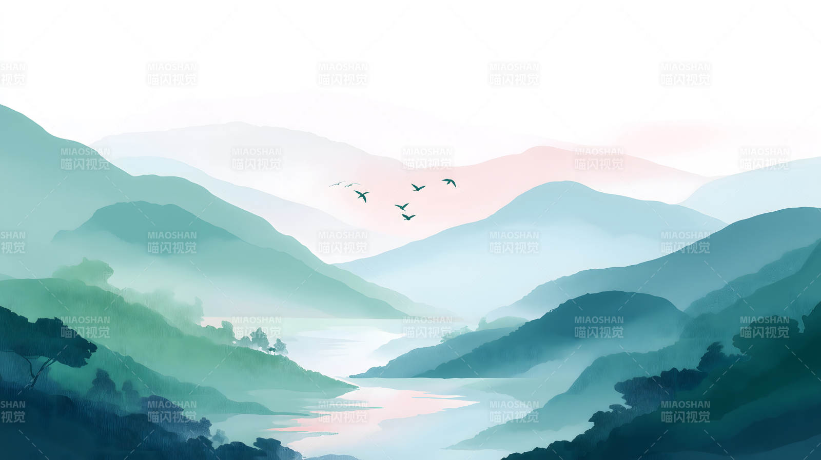 水墨山水风景画意境悠远图片