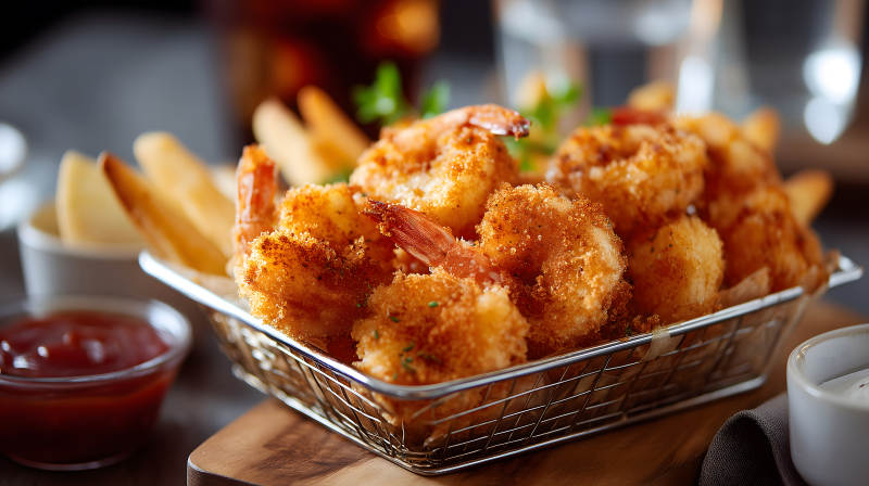 炸虾拼盘配薯角小吃图片