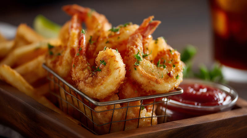 炸虾配薯条鲜美诱人图片
