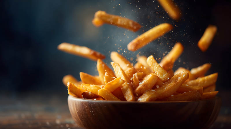 炸薯条飞溅的特写镜头图片