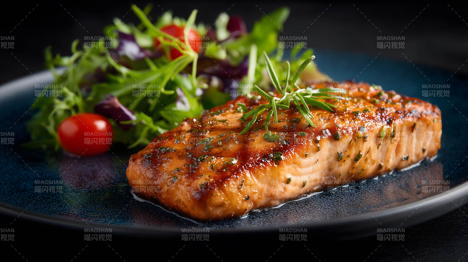 美味烤三文鱼配沙拉图片