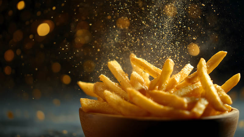 炸薯条特写喷洒调料香味诱人图片