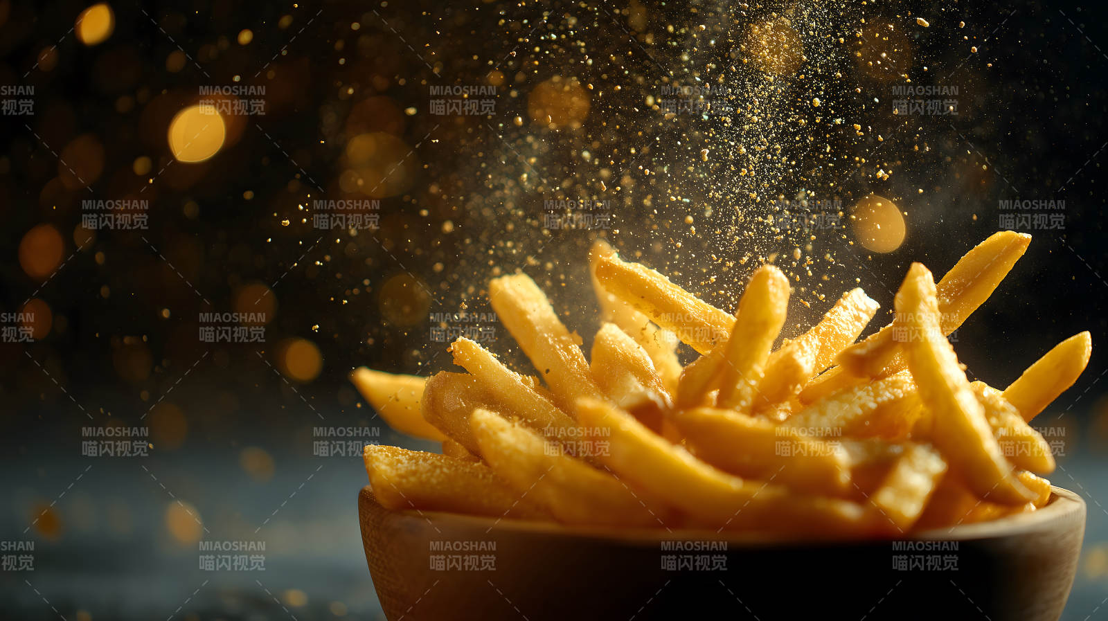 炸薯条特写喷洒调料香味诱人图片