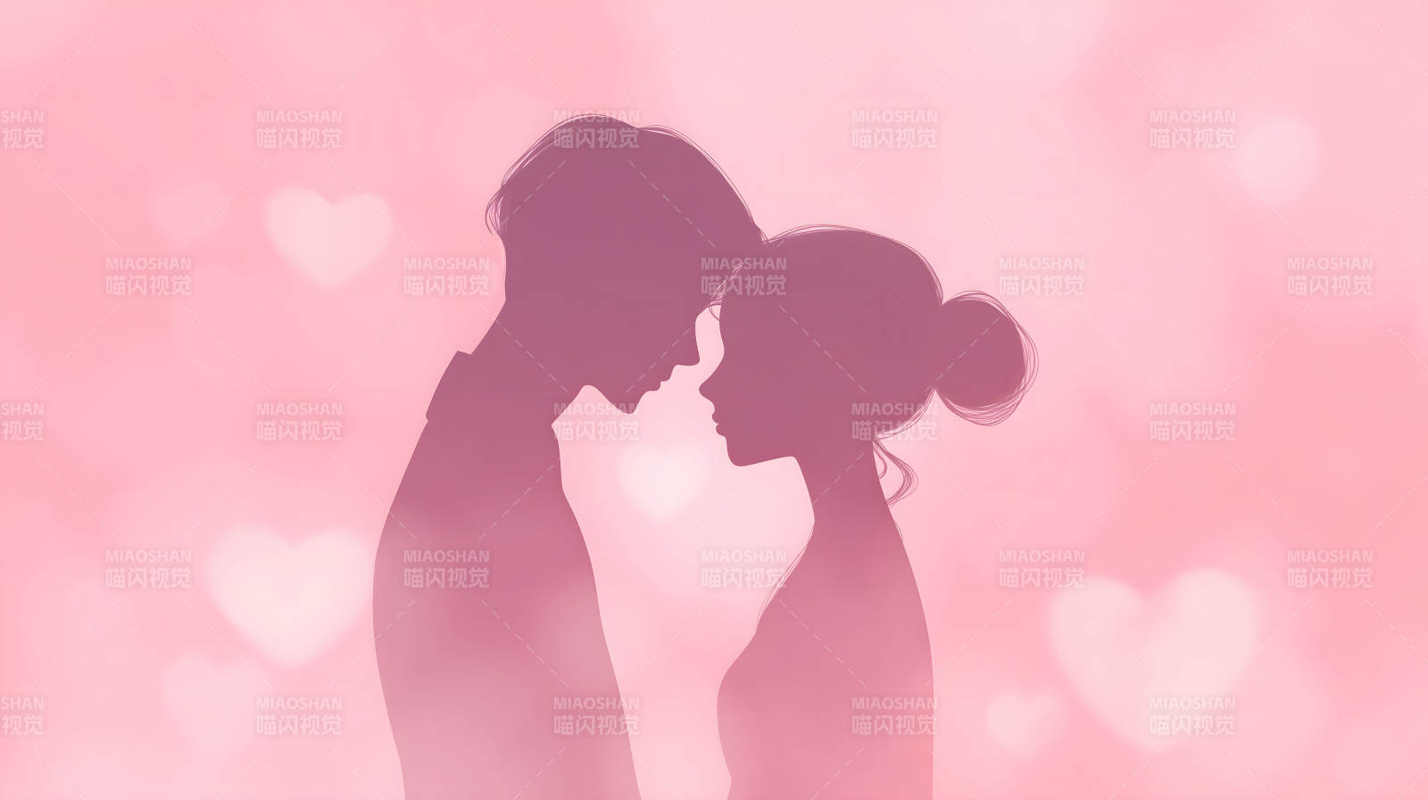 情侣相拥粉色背景爱心氛围图片