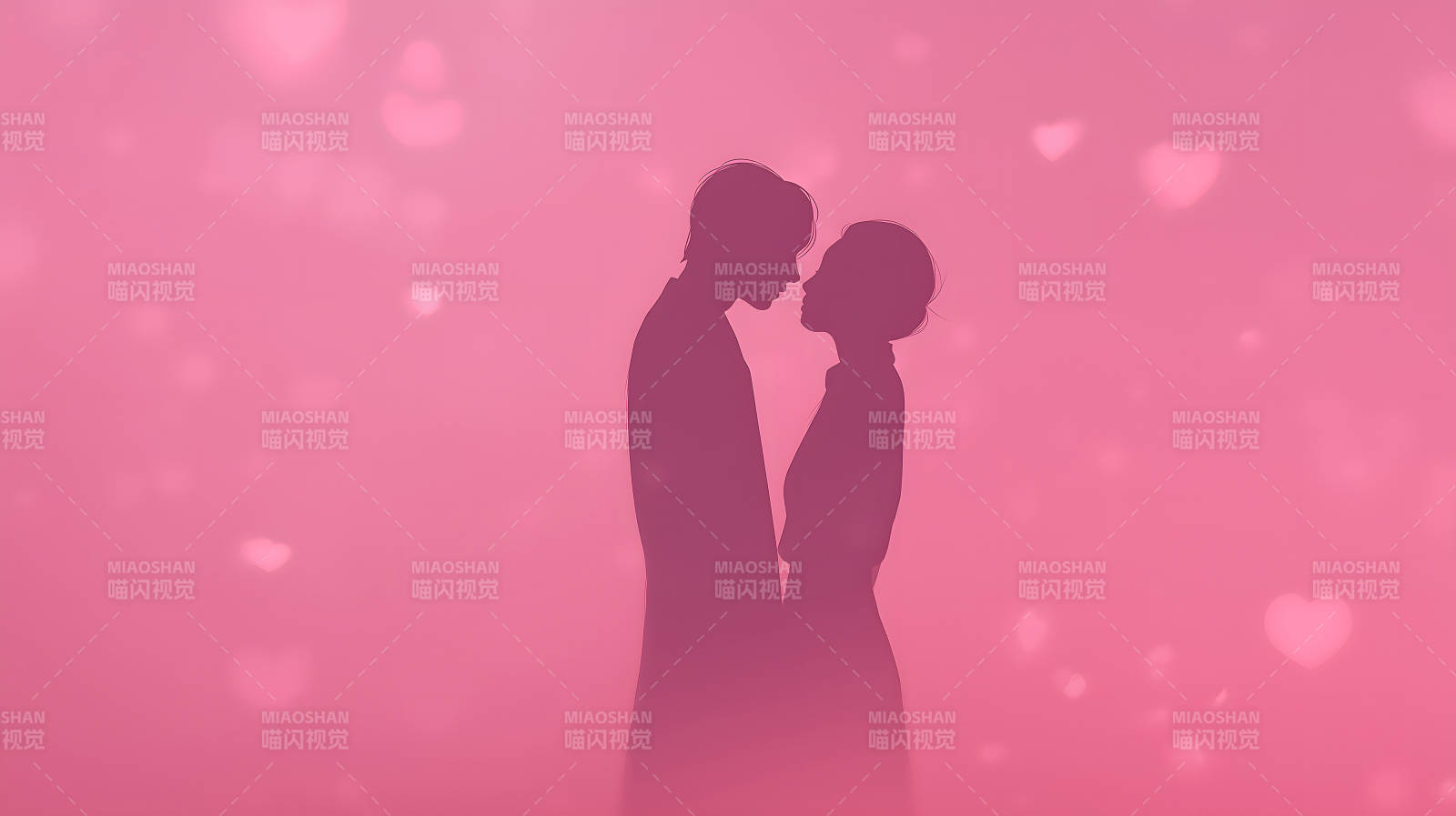 情侣剪影粉色背景浪漫唯美图片
