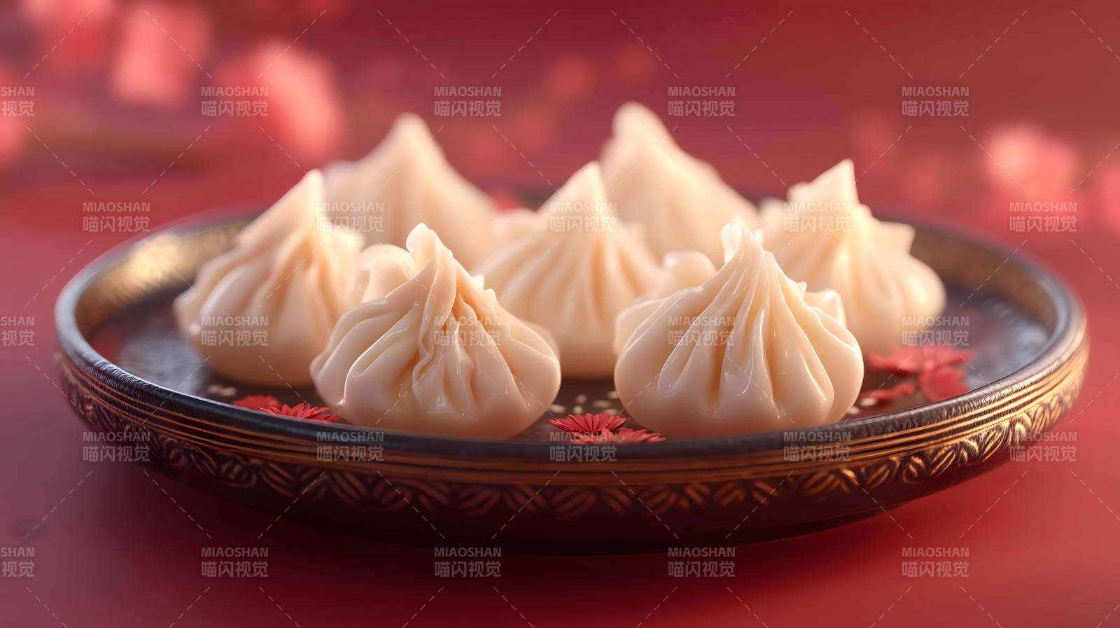 盘子里的美味饺子特写镜头图片