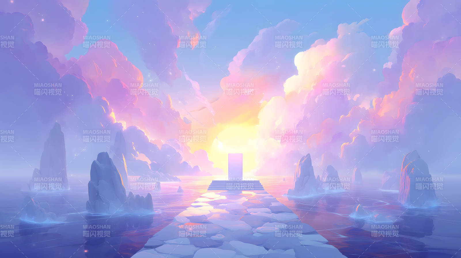 通往天堂的道路梦幻般的云彩和阳光图片