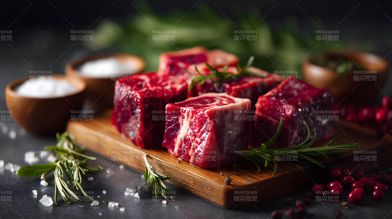 鲜美牛肉块配香料和调料图片