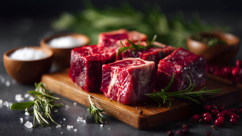 鲜美牛肉块配香料和调料图片