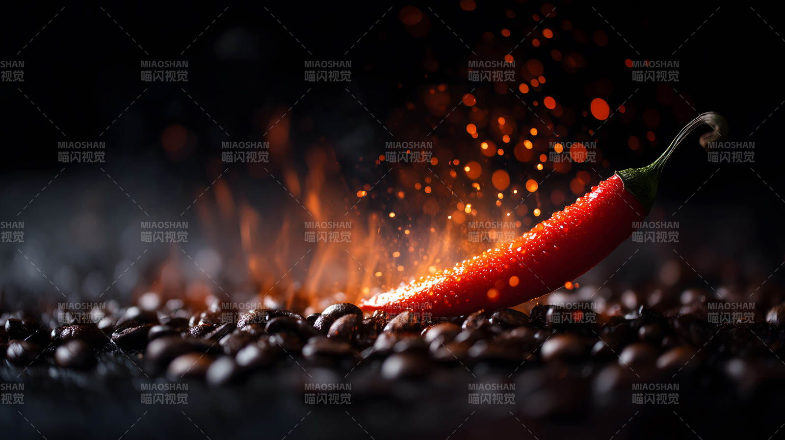 辣椒燃烧咖啡豆热辣视觉冲击图片