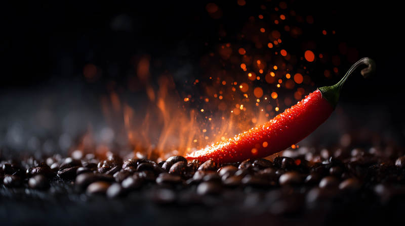 辣椒燃烧咖啡豆热辣视觉冲击图片