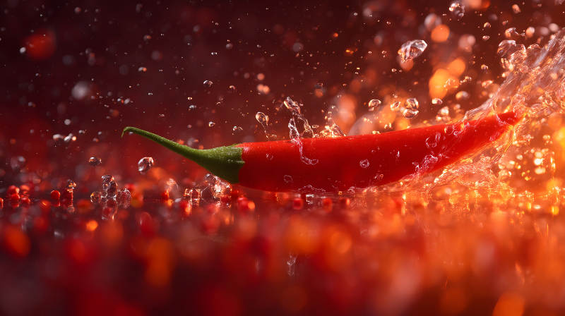 辣椒被水冲刷的特写图片