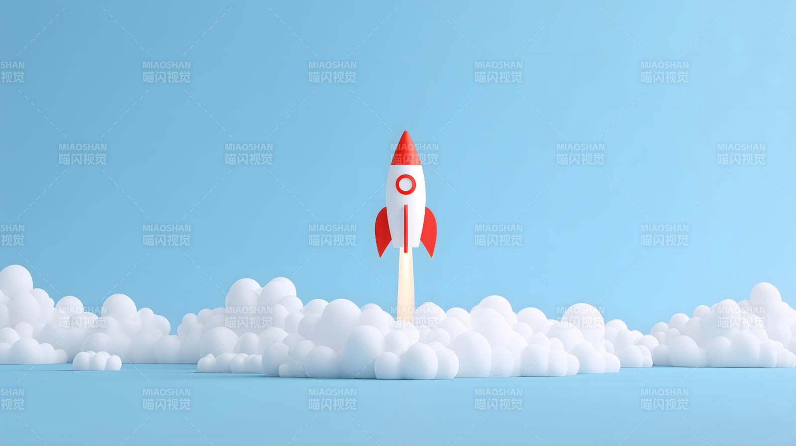 火箭发射升空蓝天白云背景图片