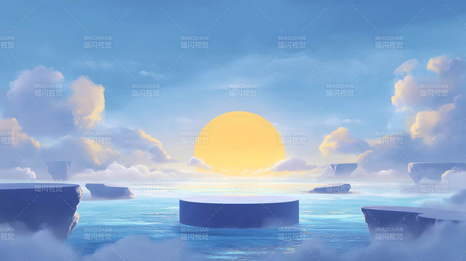 海上平台阳光照耀奇幻天空图片