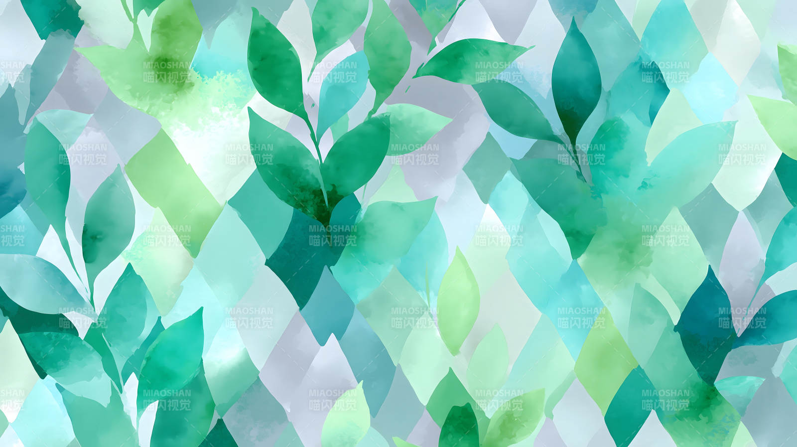 水彩叶片菱形背景图片