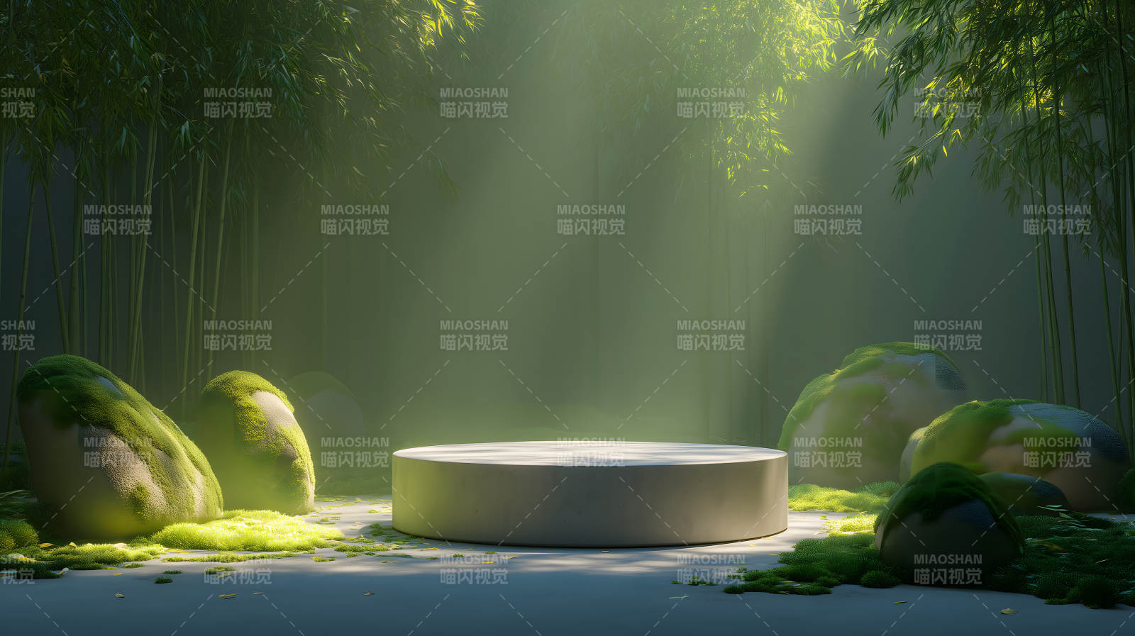 竹林中的圆形展示台仙气缥缈意境悠远图片
