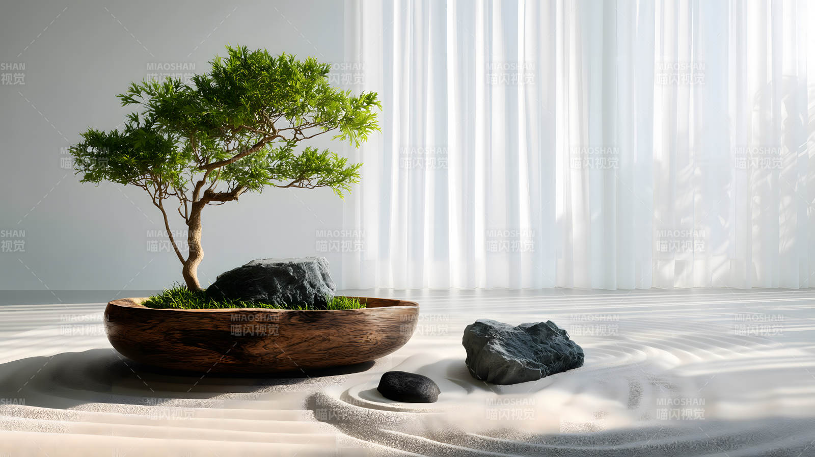 禅意盆景沙盘光影艺术图片