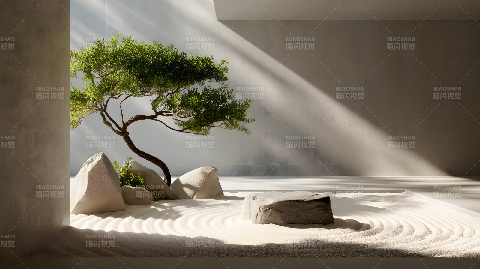 宁静禅意空间小树景观图片