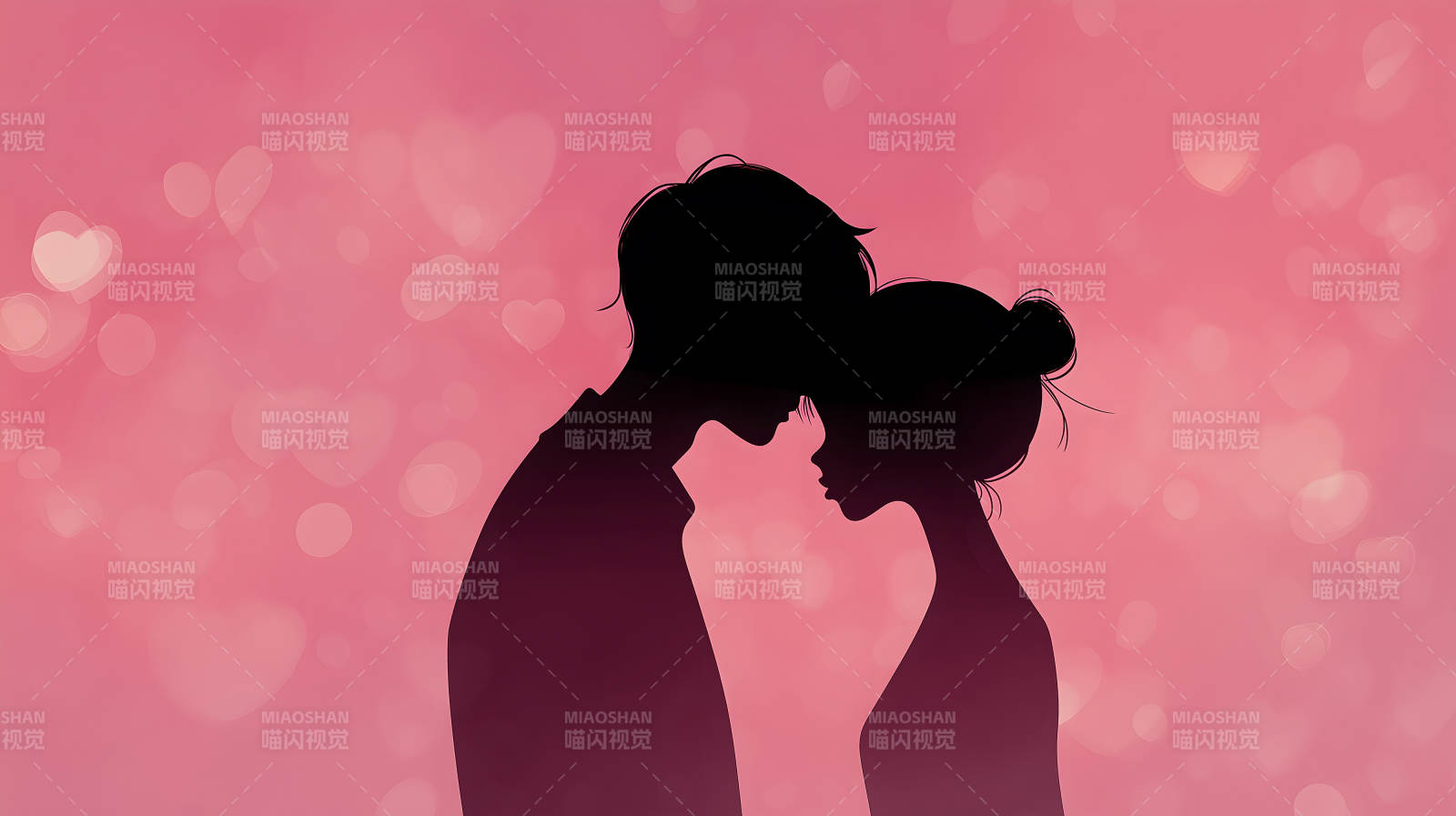 情侣相拥在粉色背景下图片