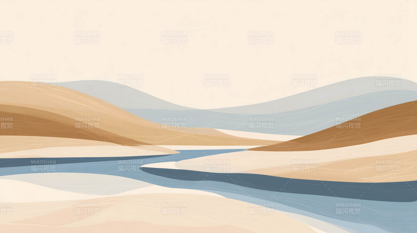 抽象山水画蓝河贯穿大地图片