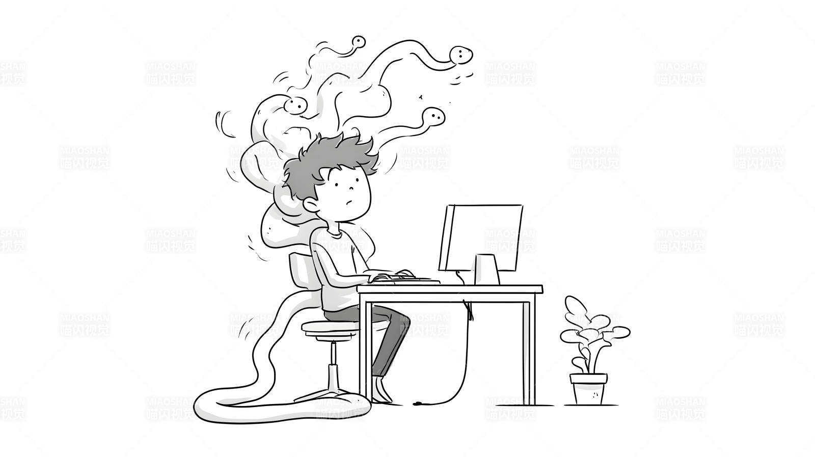 电脑工作下的焦虑状态图片