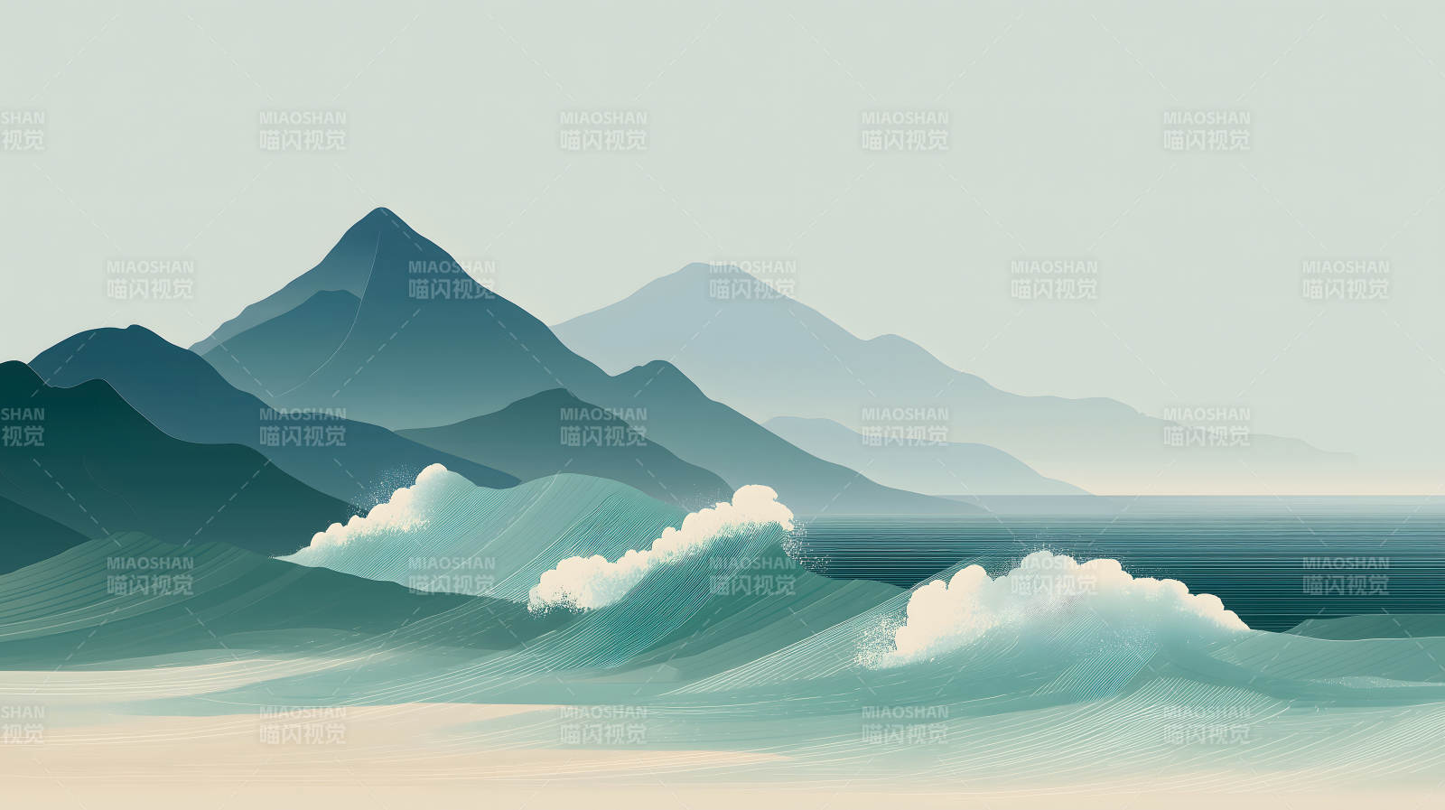 山海相依波涛汹涌意境悠远图片