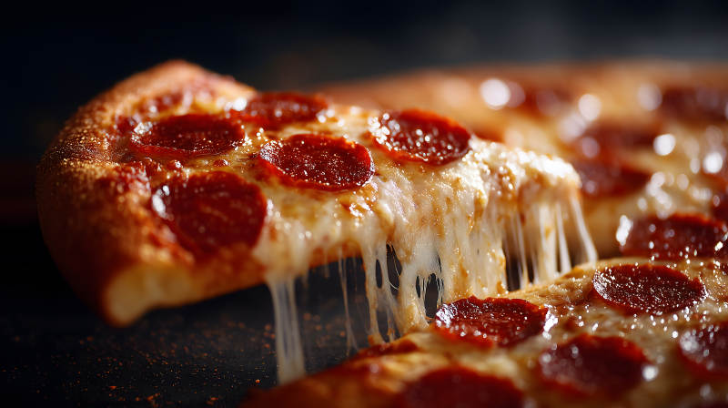 美味的披萨芝士拉丝图片