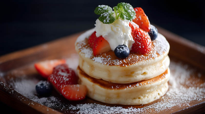 美味草莓蓝莓松饼特写图片