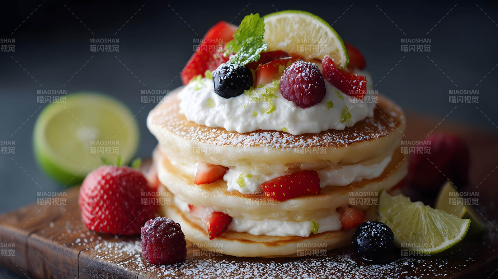 美味的草莓奶油煎饼组合图片