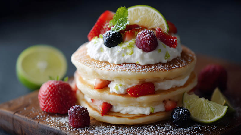 美味的草莓奶油煎饼组合图片