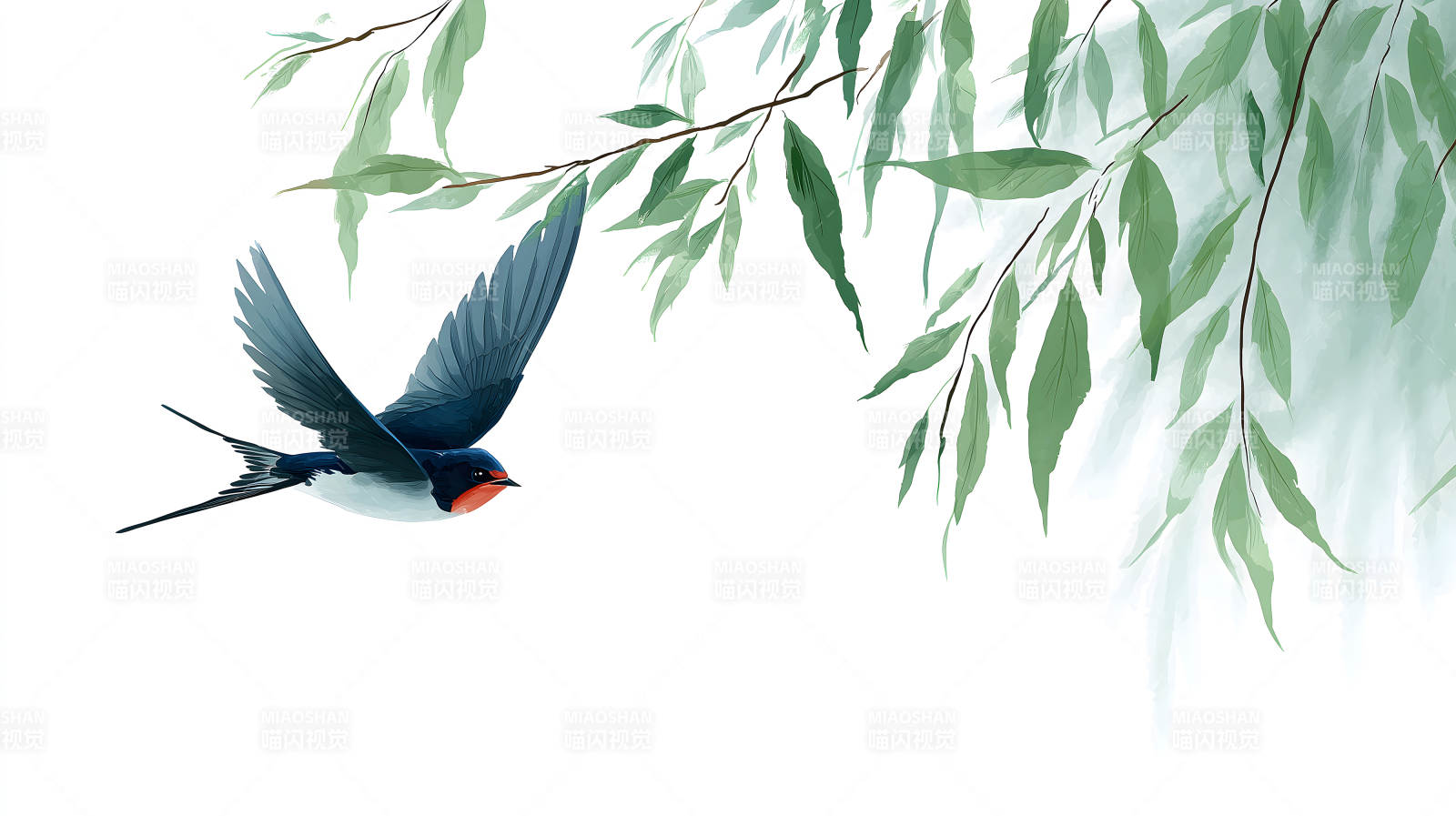 飞翔的燕子与枝叶图片