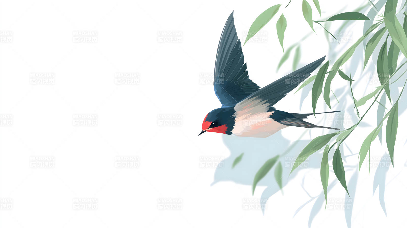 燕子飞翔在绿叶之间唯美意境图片